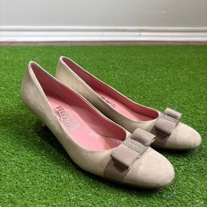 Vintage Salvatore Ferragamo Women's 8‎ Narrow Cream Pink Bow Flat Heel Pump